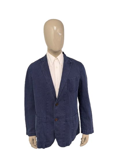 Massimo Dutti Katoen/Linnen zomer colbert. Blauw gemêleerd. Maat 56 / XL.