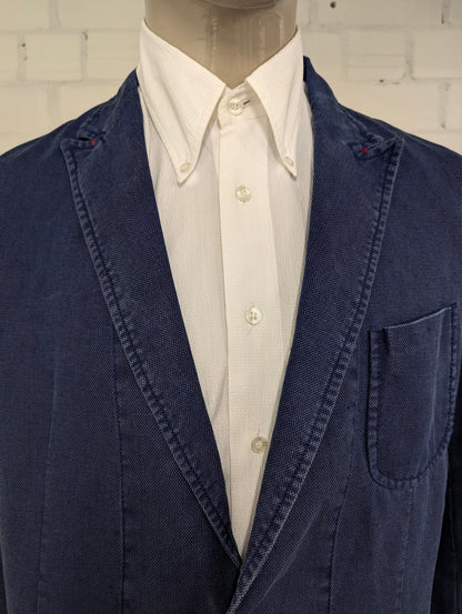 Massimo Dutti Katoen/Linnen zomer colbert. Blauw gemêleerd. Maat 56 / XL.