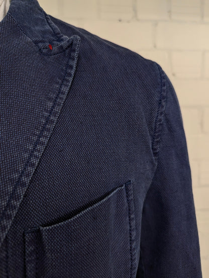 Massimo Dutti Katoen/Linnen zomer colbert. Blauw gemêleerd. Maat 56 / XL.