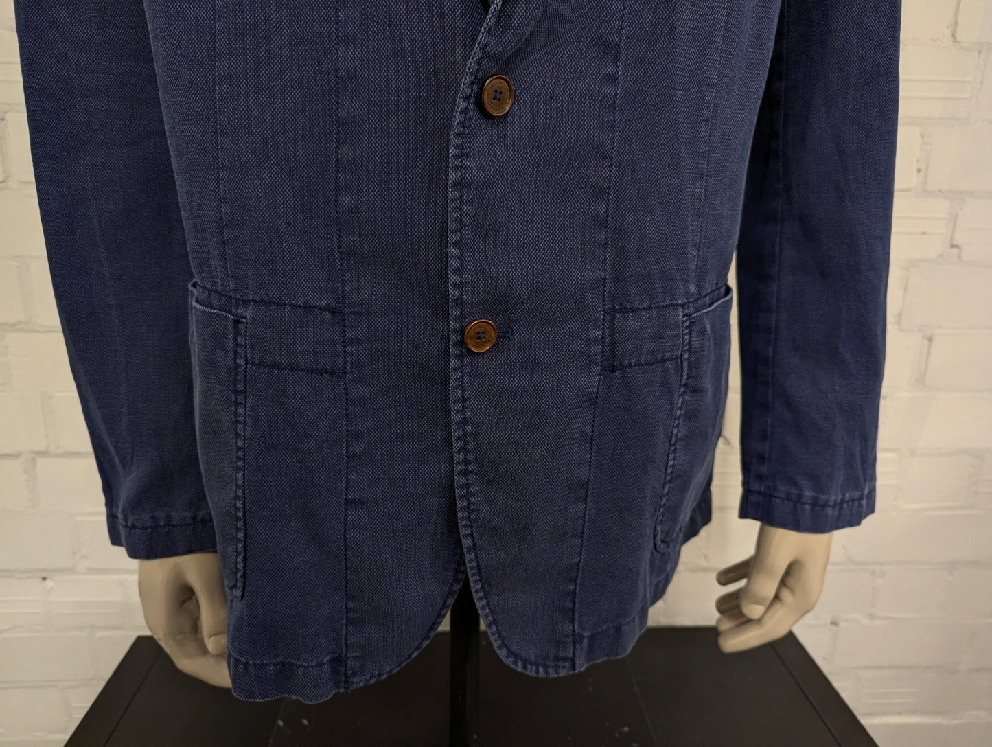 Massimo Dutti Katoen/Linnen zomer colbert. Blauw gemêleerd. Maat 56 / XL.