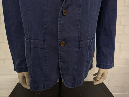 Massimo Dutti Katoen/Linnen zomer colbert. Blauw gemêleerd. Maat 56 / XL.