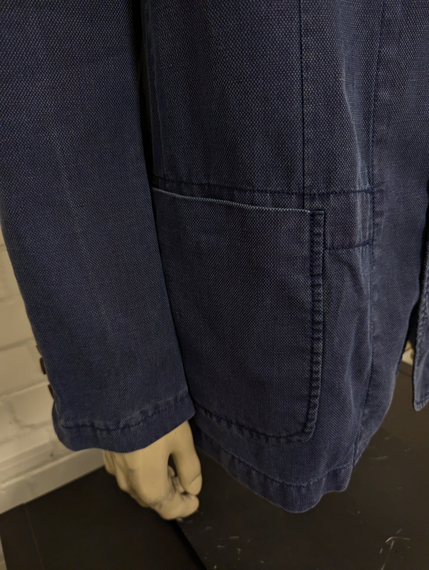 Massimo Dutti Katoen/Linnen zomer colbert. Blauw gemêleerd. Maat 56 / XL.