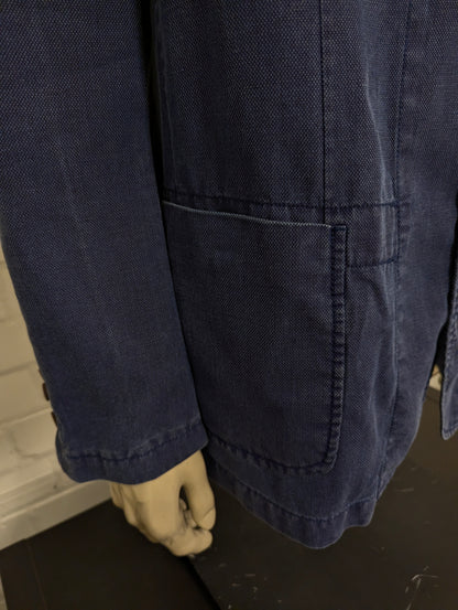 Massimo Dutti Katoen/Linnen zomer colbert. Blauw gemêleerd. Maat 56 / XL.