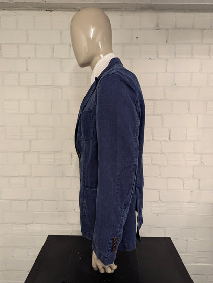 Massimo Dutti Katoen/Linnen zomer colbert. Blauw gemêleerd. Maat 56 / XL.