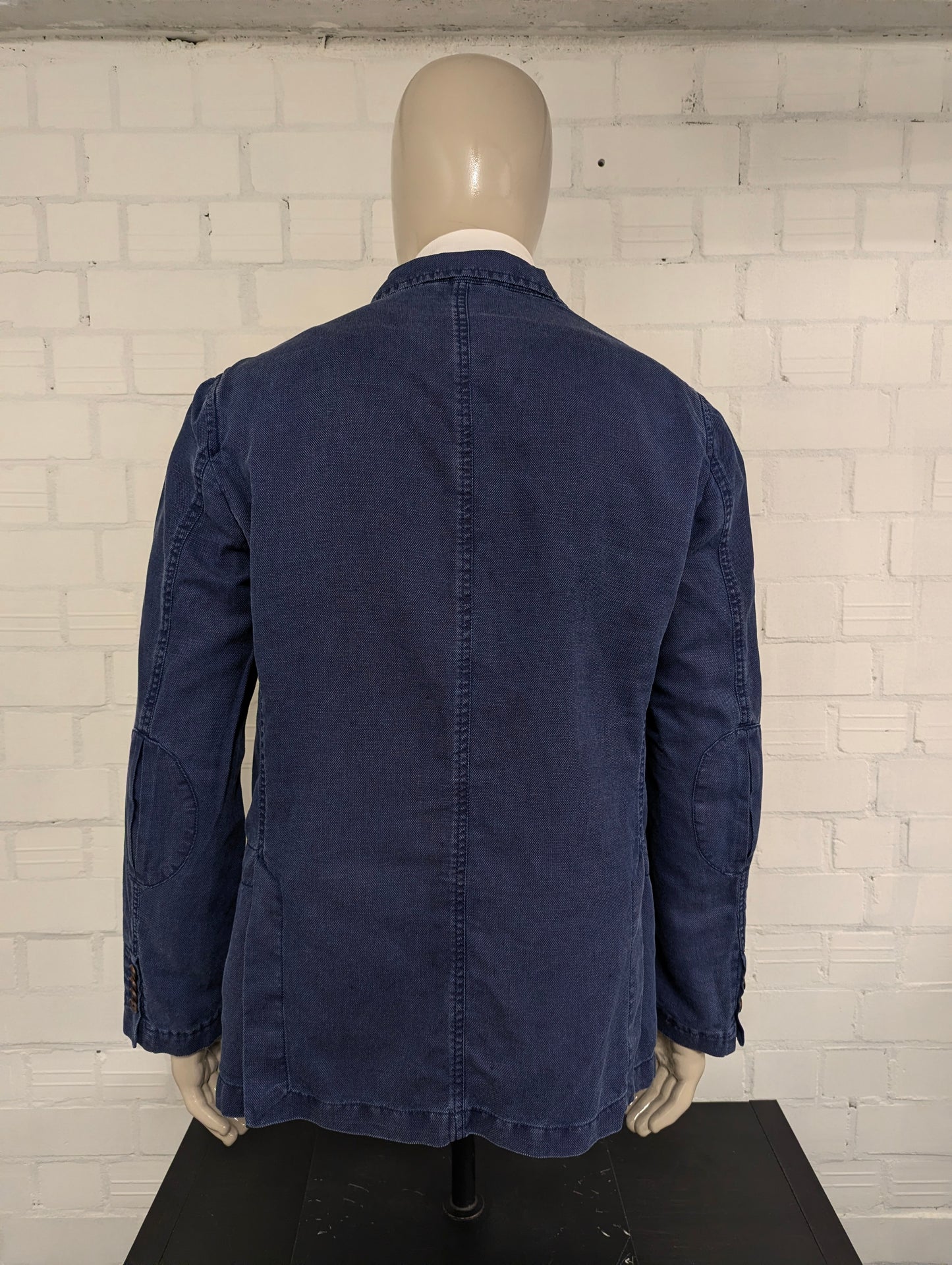 Massimo Dutti Katoen/Linnen zomer colbert. Blauw gemêleerd. Maat 56 / XL.
