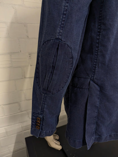 Massimo Dutti Katoen/Linnen zomer colbert. Blauw gemêleerd. Maat 56 / XL.