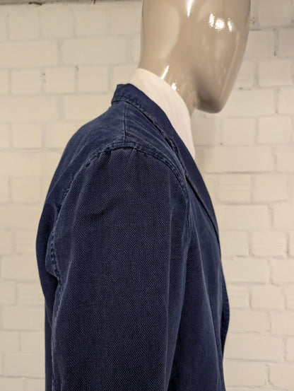 Massimo Dutti Katoen/Linnen zomer colbert. Blauw gemêleerd. Maat 56 / XL.