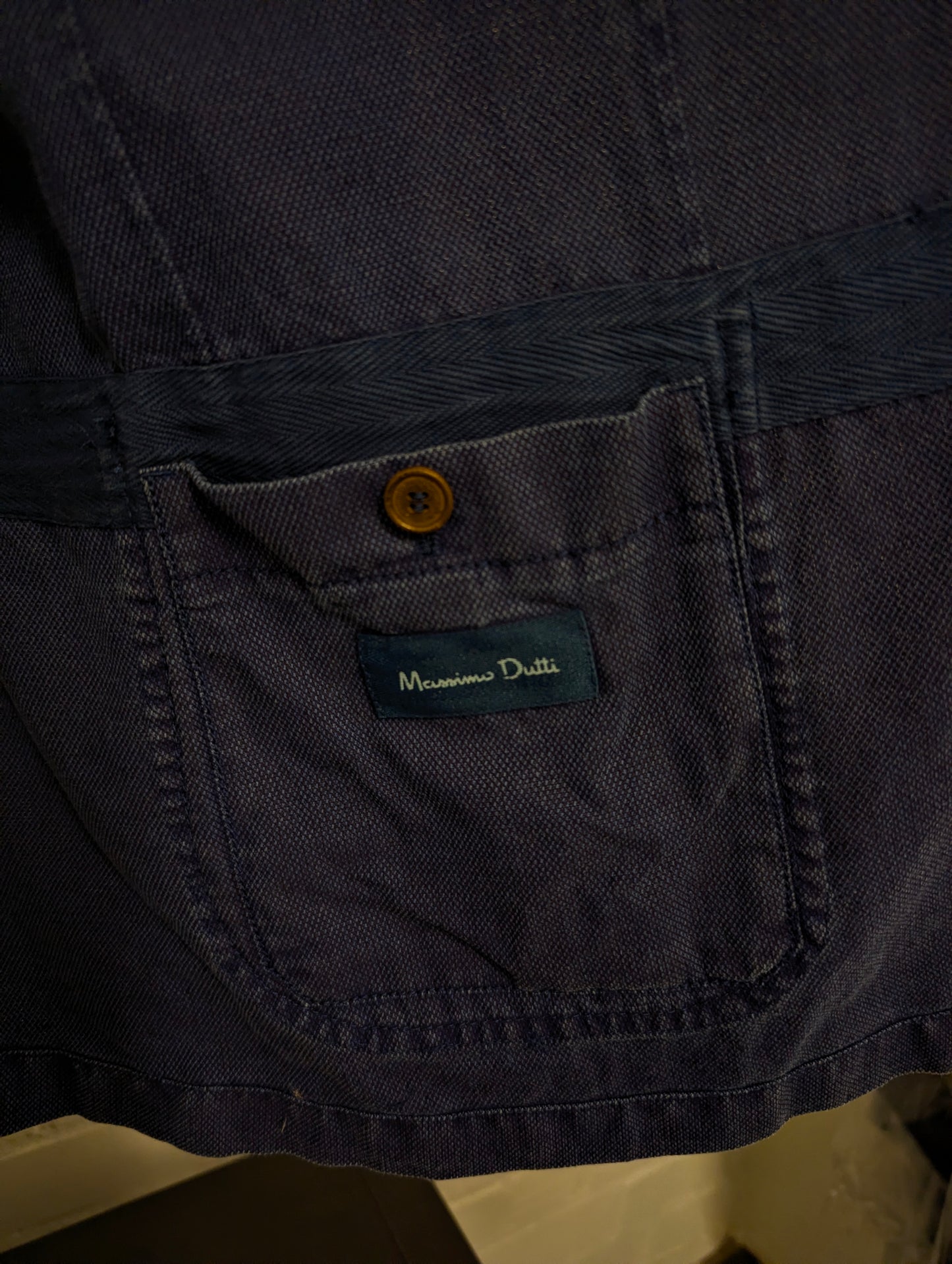 Massimo Dutti Katoen/Linnen zomer colbert. Blauw gemêleerd. Maat 56 / XL.