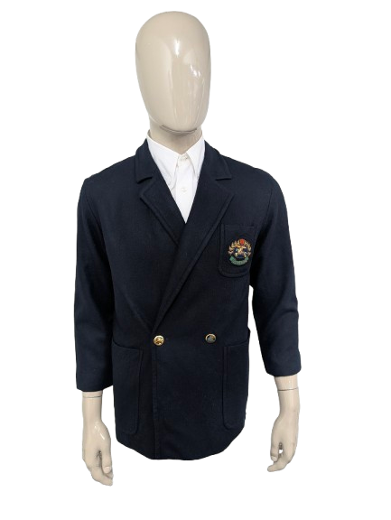 Vintage Burberry Wollen Overslag colbert met prachtig embleem. Donker Blauw gekleurd. Maat 48 / M.