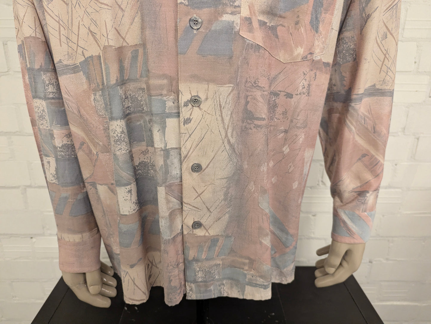 80's-90's Genius overhemd. Roze Blauw Beige print. Maat 2XL / XXL.