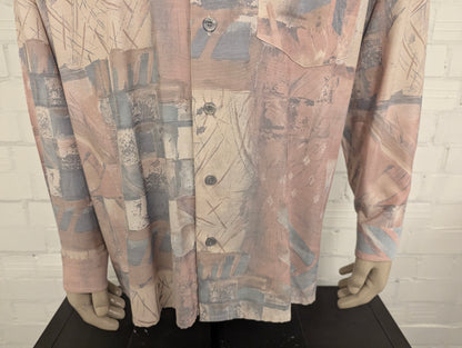 80's-90's Genius overhemd. Roze Blauw Beige print. Maat 2XL / XXL.