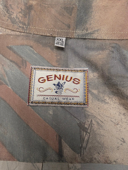 80's-90's Genius overhemd. Roze Blauw Beige print. Maat 2XL / XXL.