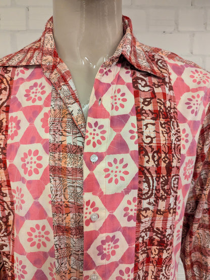 Vintage Sixty overhemd. Roze Rood Beige print. Maat 2XL / XXL.