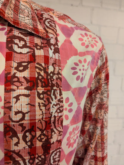 Vintage Sixty overhemd. Roze Rood Beige print. Maat 2XL / XXL.
