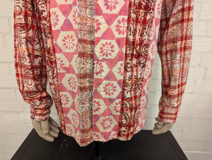 Vintage Sixty overhemd. Roze Rood Beige print. Maat 2XL / XXL.