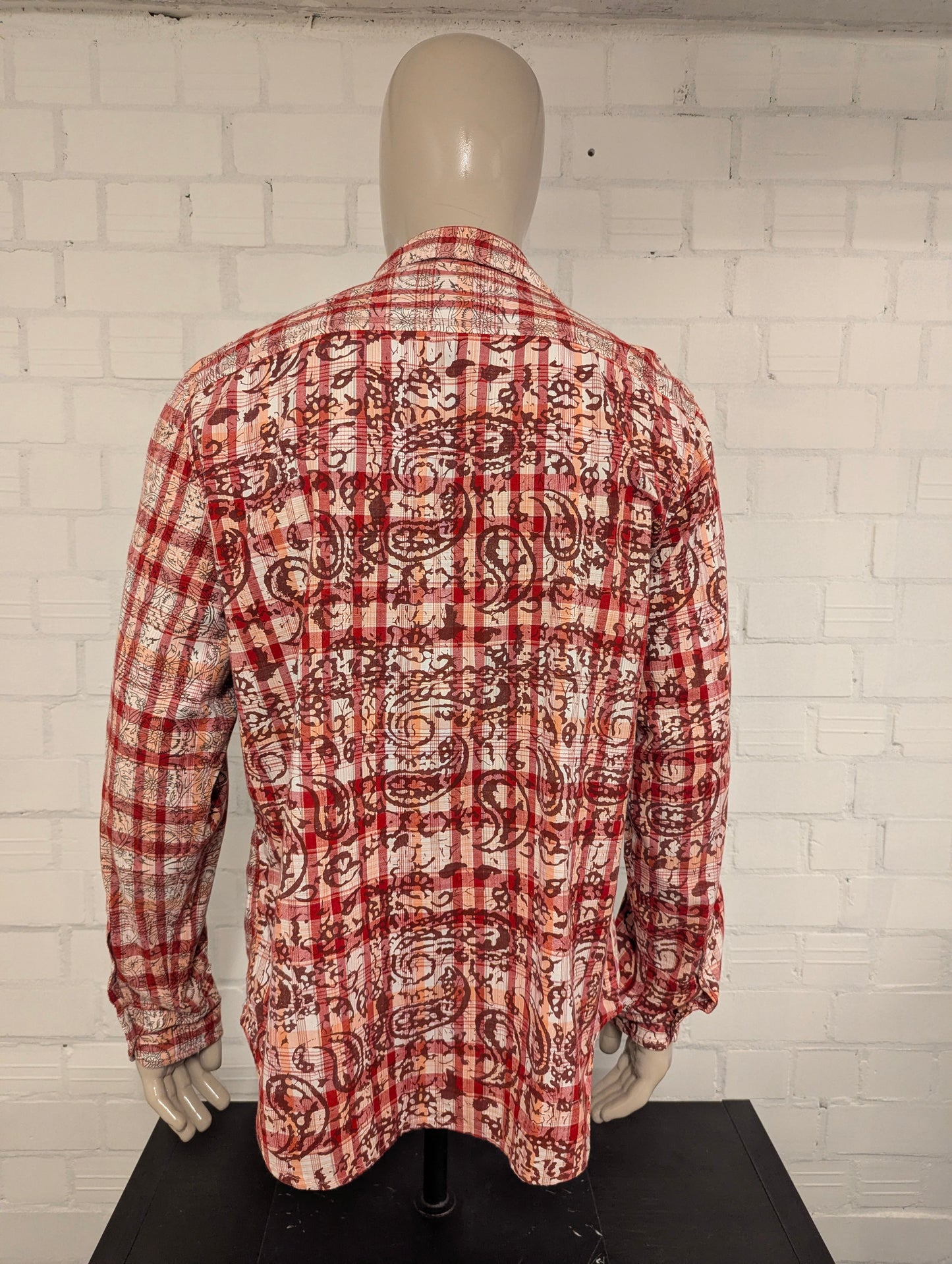 Vintage Sixty overhemd. Roze Rood Beige print. Maat 2XL / XXL.