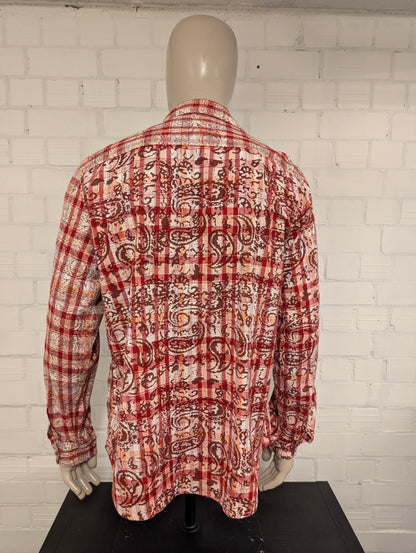 Vintage Sixty overhemd. Roze Rood Beige print. Maat 2XL / XXL.