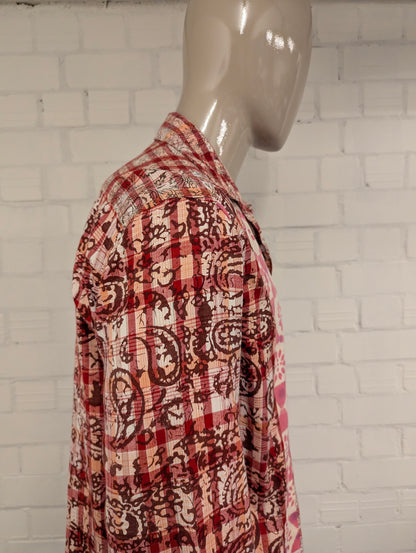 Vintage Sixty overhemd. Roze Rood Beige print. Maat 2XL / XXL.