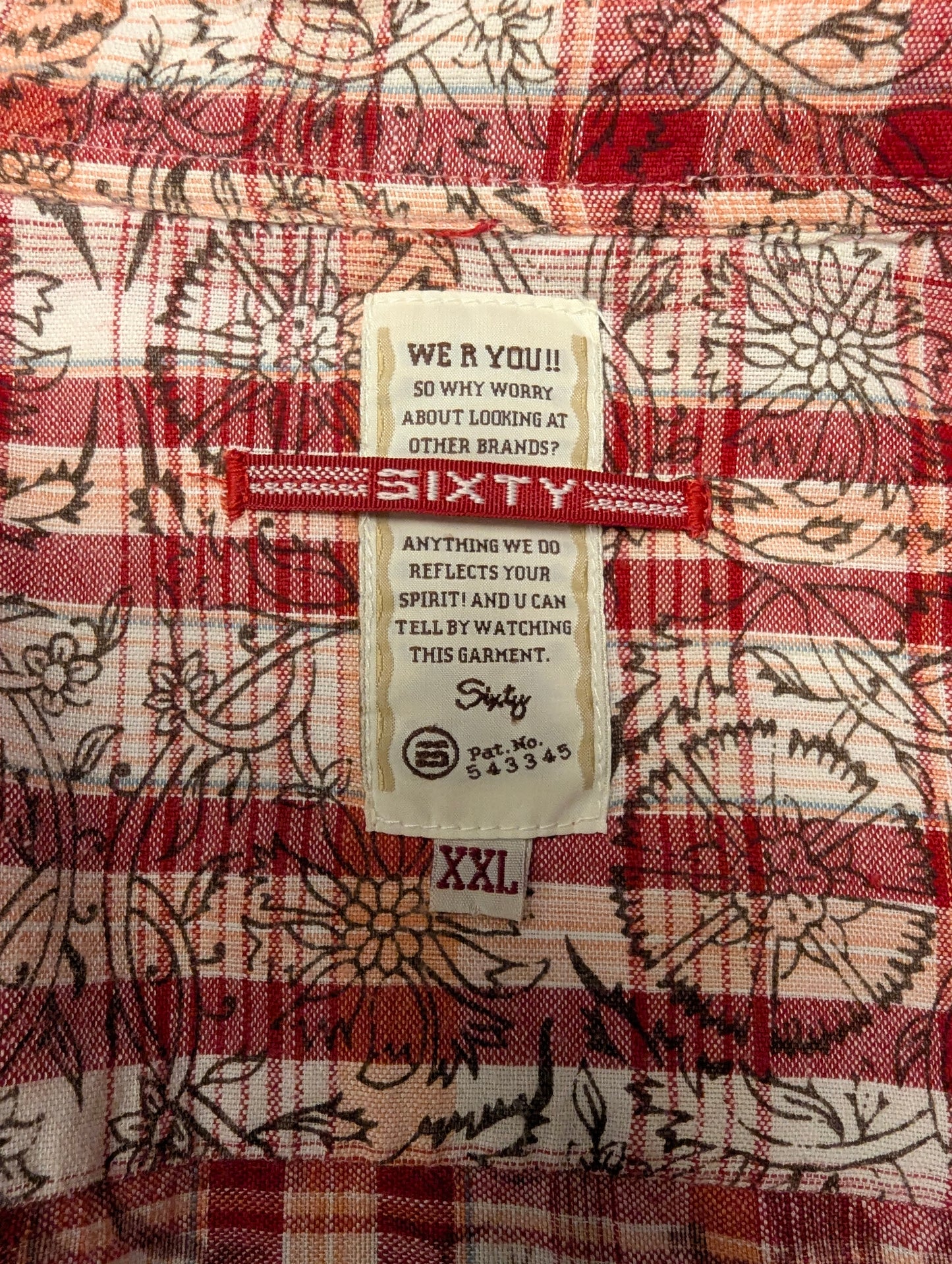 Vintage Sixty overhemd. Roze Rood Beige print. Maat 2XL / XXL.
