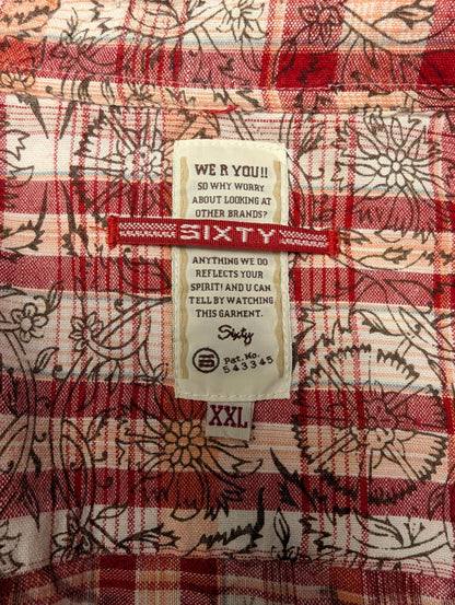 Vintage Sixty overhemd. Roze Rood Beige print. Maat 2XL / XXL.