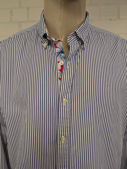 Tommy Hilfiger overhemd. Blauw Wit gestreept. Maat 2XL / XXL.