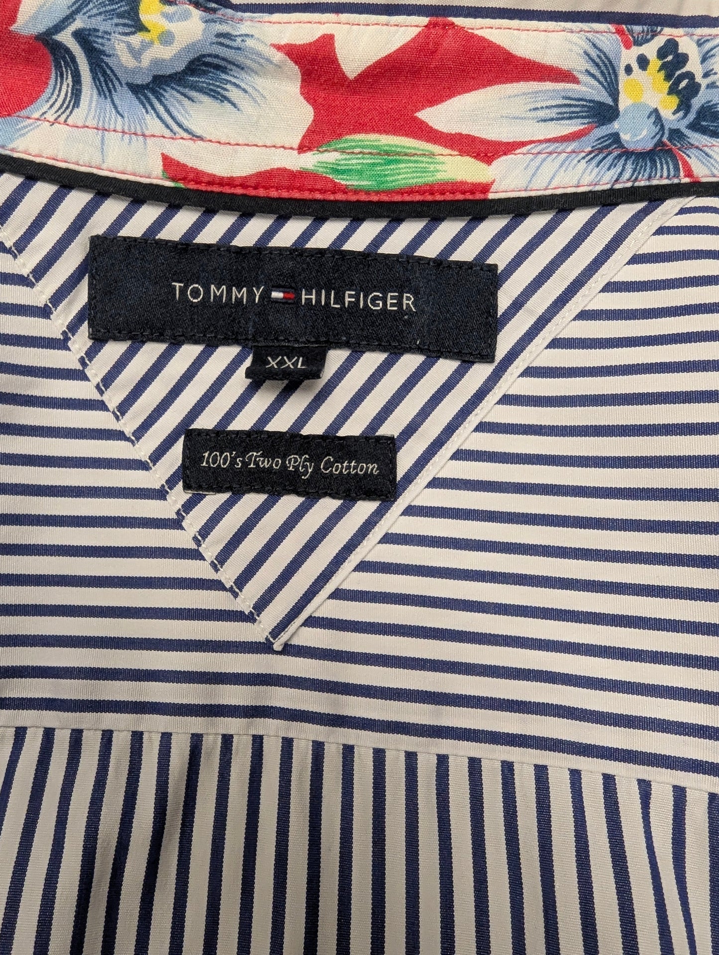 Tommy Hilfiger overhemd. Blauw Wit gestreept. Maat 2XL / XXL.
