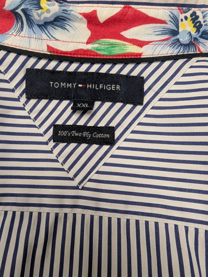 Tommy Hilfiger overhemd. Blauw Wit gestreept. Maat 2XL / XXL.