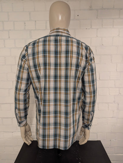Dadi 70's style  overhemd met puntkraag. Groen Bruin Beige geruit. Maat XL.