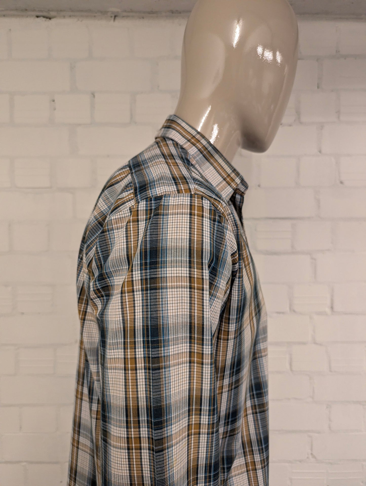 Dadi 70's style  overhemd met puntkraag. Groen Bruin Beige geruit. Maat XL.