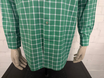 Vintage 70's N overhemd met puntkraag. Groen Wit geruit. Maat XL.