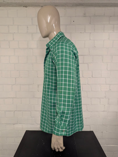 Vintage 70's N overhemd met puntkraag. Groen Wit geruit. Maat XL.