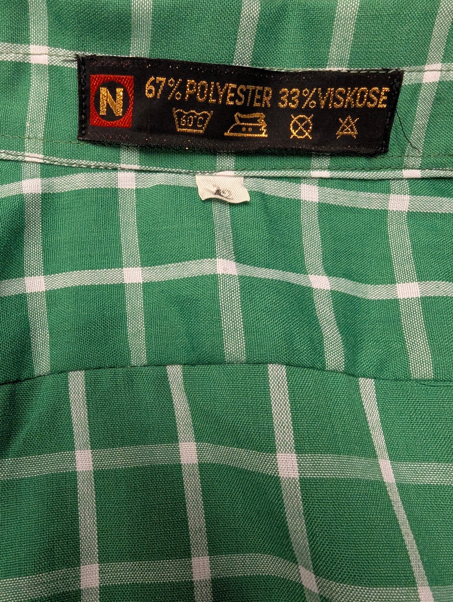 Vintage 70's N overhemd met puntkraag. Groen Wit geruit. Maat XL.