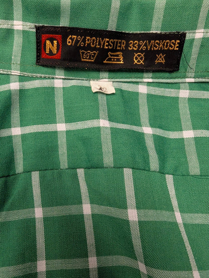 Vintage 70's N overhemd met puntkraag. Groen Wit geruit. Maat XL.