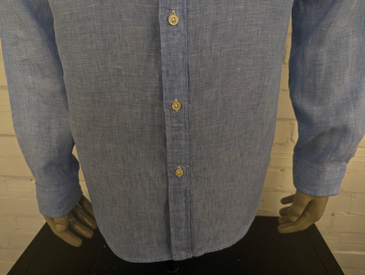 Ralph Lauren Linnen overhemd. Blauw Wit gemêleerd. Maat XL. slim fit.
