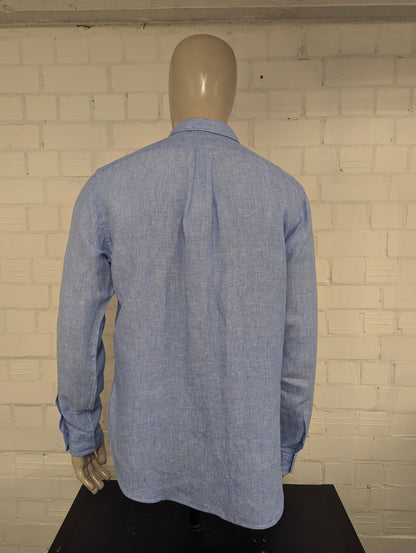 Ralph Lauren Linnen overhemd. Blauw Wit gemêleerd. Maat XL. slim fit.