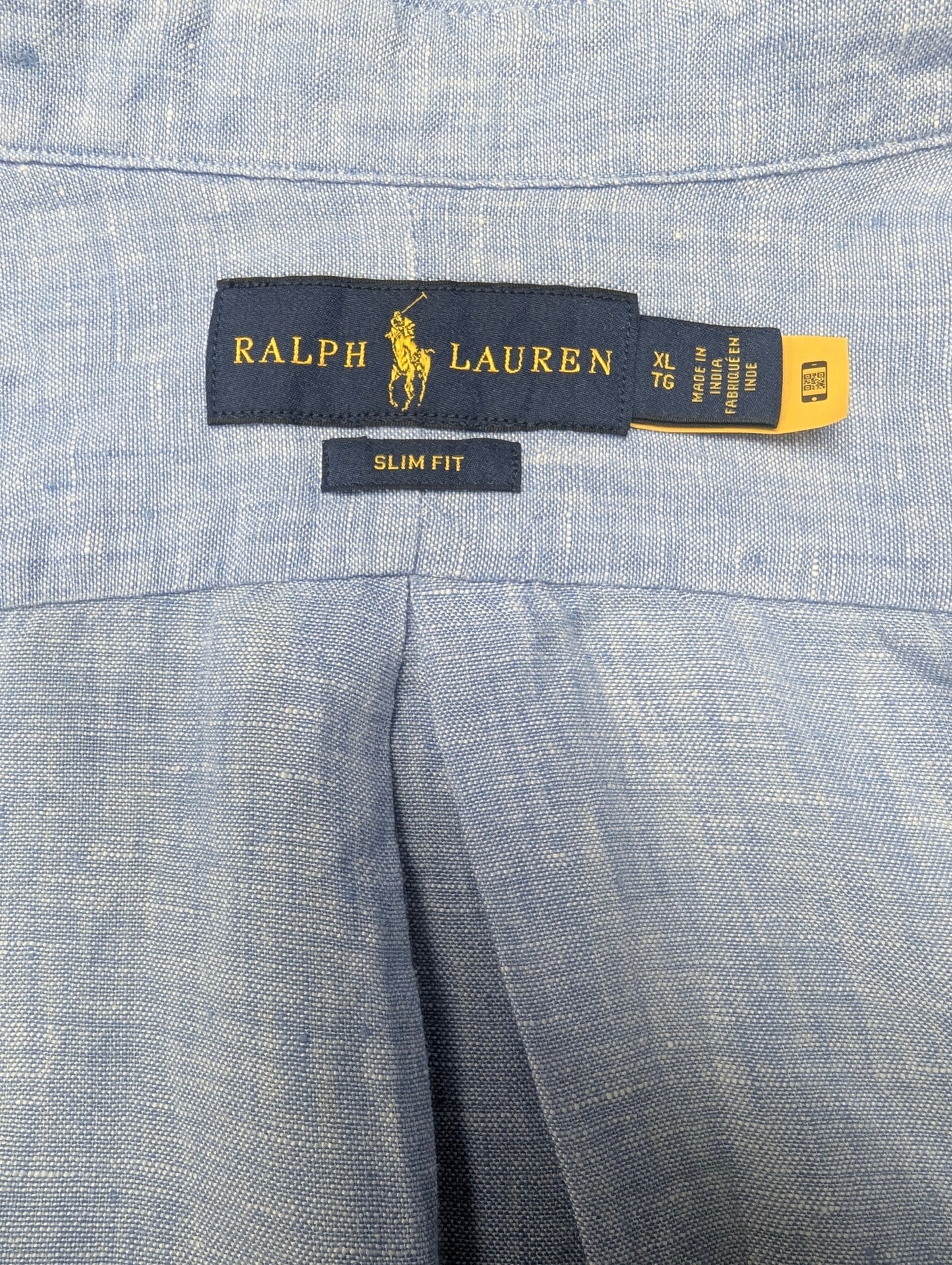 Ralph Lauren Linnen overhemd. Blauw Wit gemêleerd. Maat XL. slim fit.