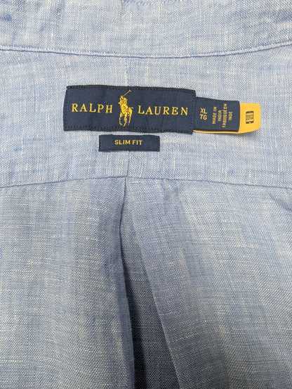 Ralph Lauren Linnen overhemd. Blauw Wit gemêleerd. Maat XL. slim fit.