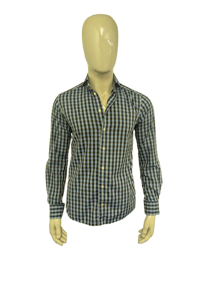 Eton overhemd. Blauw Grijs geblokt. Maat S. slim.