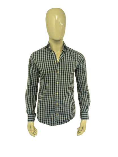 Eton overhemd. Blauw Grijs geblokt. Maat S. slim.