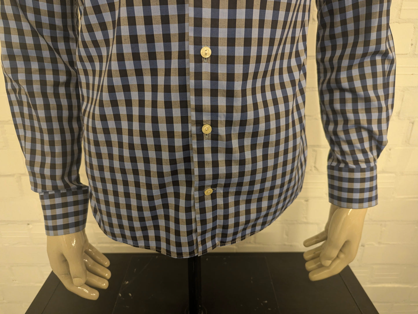 Eton overhemd. Blauw Grijs geblokt. Maat S. slim.