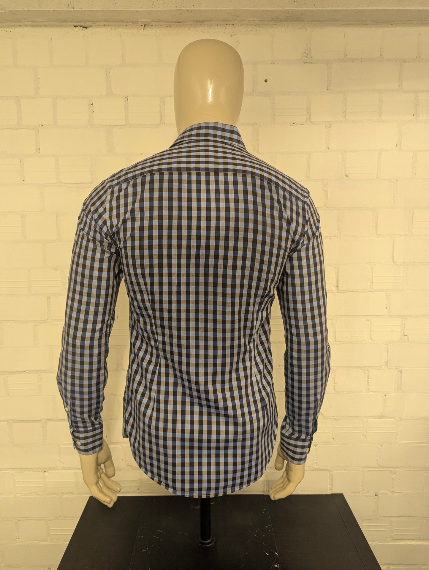 Eton overhemd. Blauw Grijs geblokt. Maat S. slim.