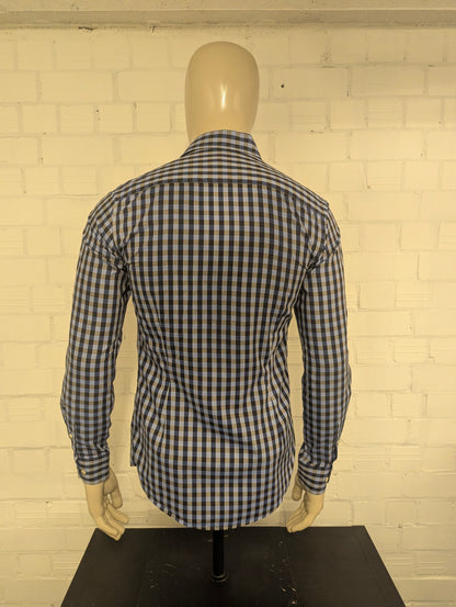 Eton overhemd. Blauw Grijs geblokt. Maat S. slim.