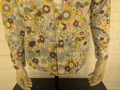 Tunevuse overhemd. Bruin Groen Gele print. Maat M.