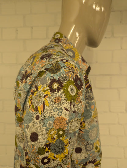 Tunevuse overhemd. Bruin Groen Gele print. Maat M.