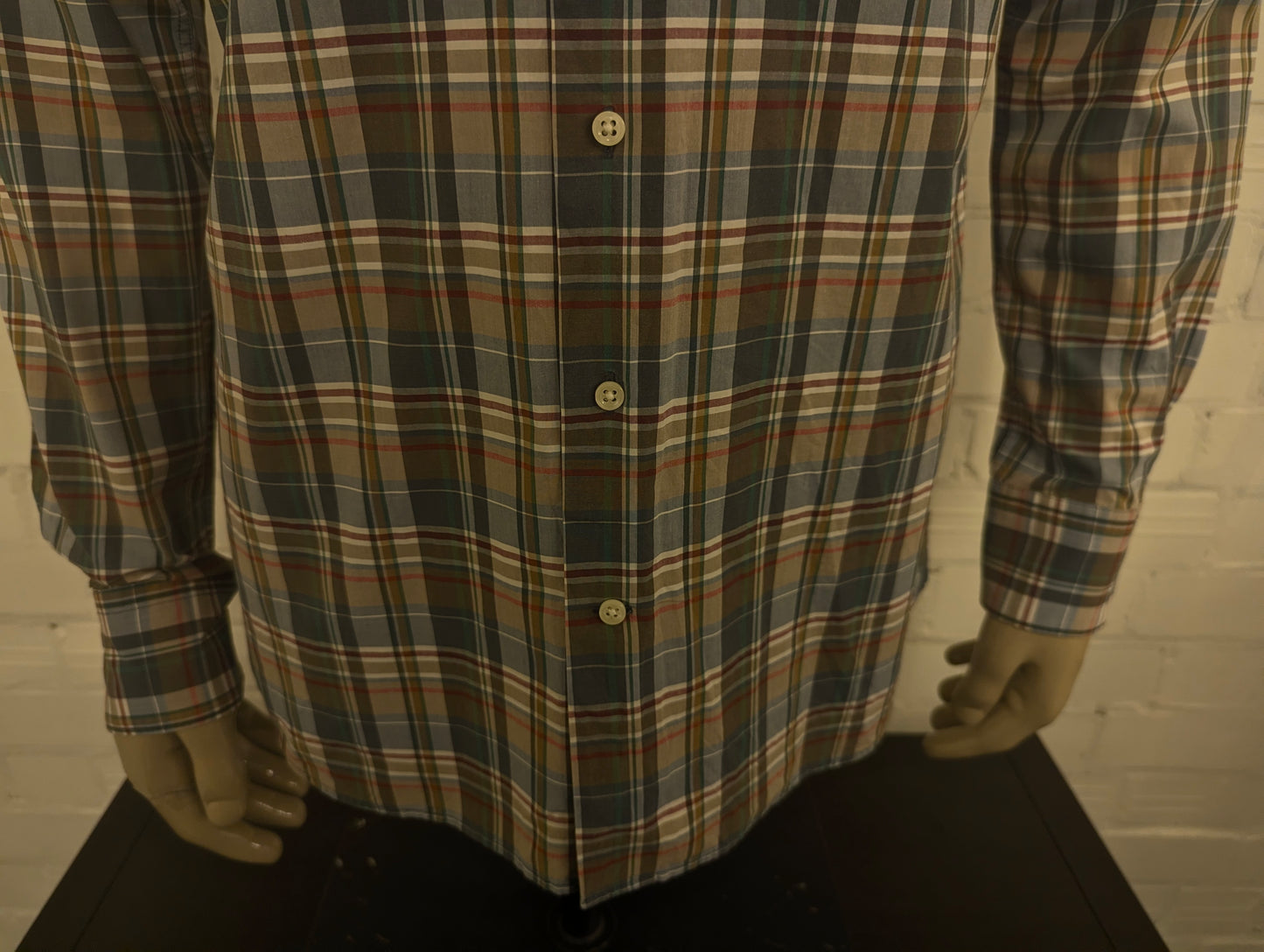 Suitsupply overhemd met korte kraag. Rood Groen Grijs geruit. Maat M.