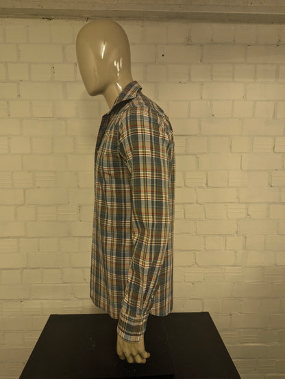 Suitsupply overhemd met korte kraag. Rood Groen Grijs geruit. Maat M.