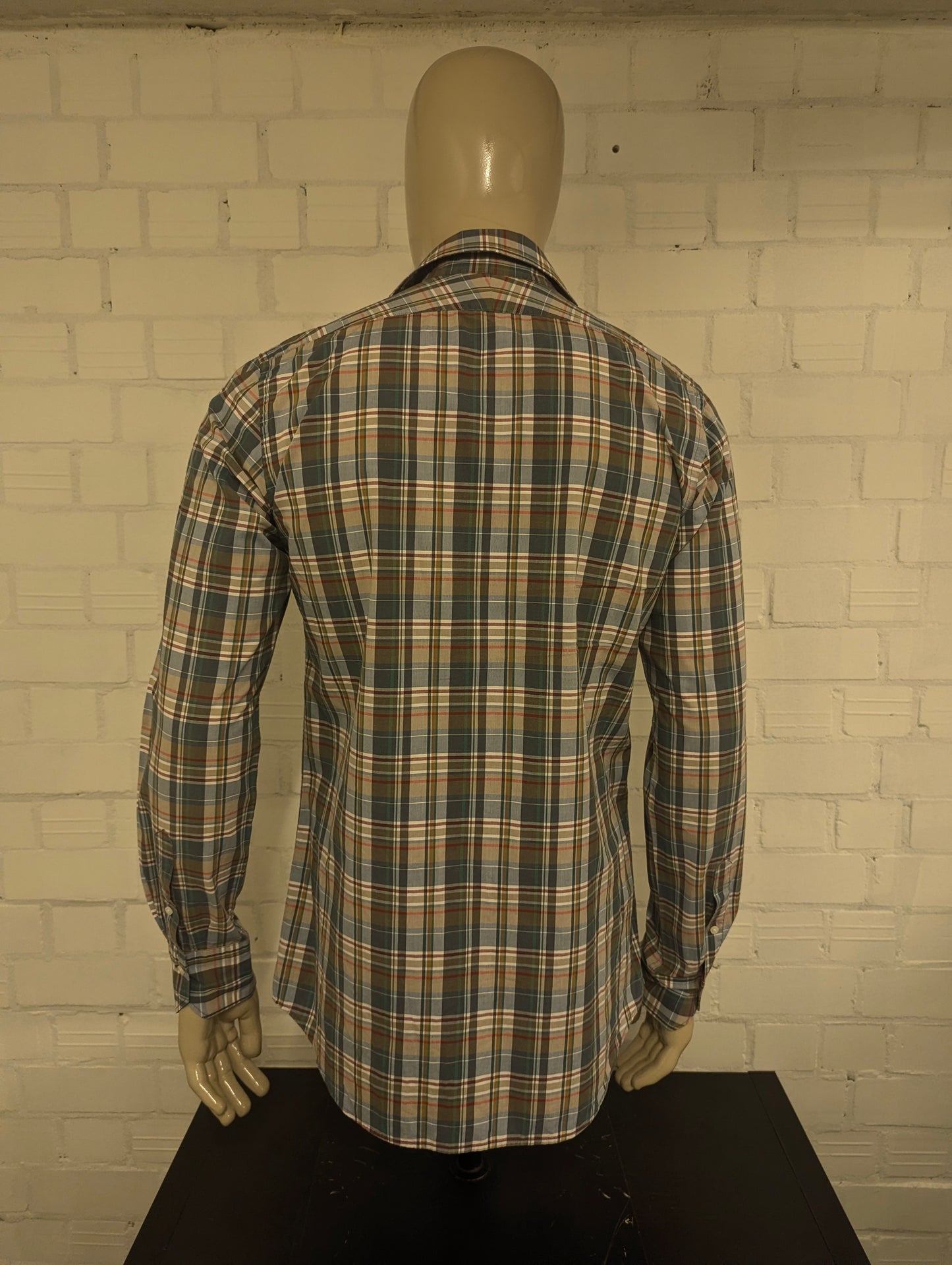Suitsupply overhemd met korte kraag. Rood Groen Grijs geruit. Maat M.