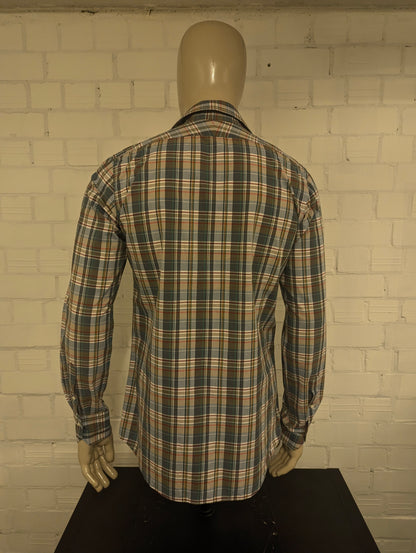 Suitsupply overhemd met korte kraag. Rood Groen Grijs geruit. Maat M.
