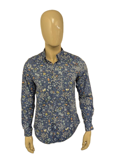 Paisley & Gray overhemd. Blauw Groen Oranje bloemen print. Maat L. slim fit.