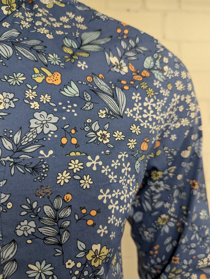 Paisley & Gray overhemd. Blauw Groen Oranje bloemen print. Maat L. slim fit.